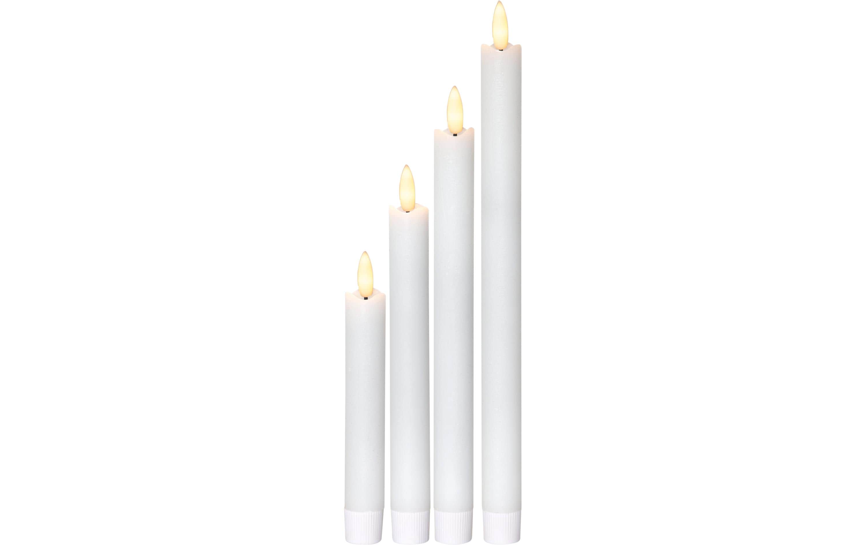 LED-Stabkerzen Set Dinner Flamme Ø 2.1x28.5 cm, Weiss, 4 StkKerze aus Echtwachs mit LED Leuchte