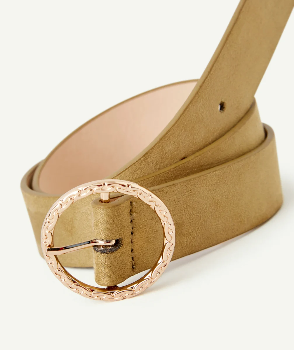 CEINTURE FILLE KAKI AVEC BOUCLE RONDE COULEUR DORÉE