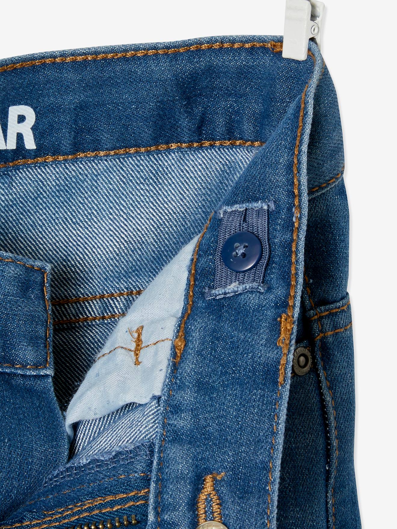 Calça jeans indestrutível de perna reta para meninos, modelagem morfológica para quadris largos, corte slim, lavagem azul escura