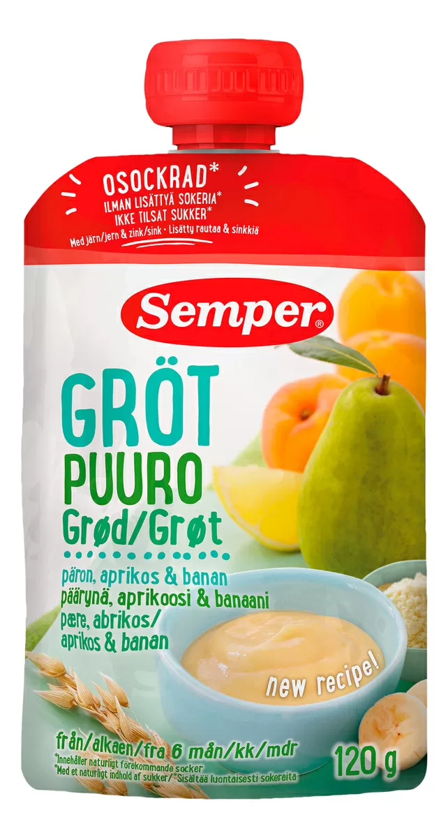 Semper Frugtgrød m. Pære, Abrikos og Banan Ø 6   mdr. - 120 g.