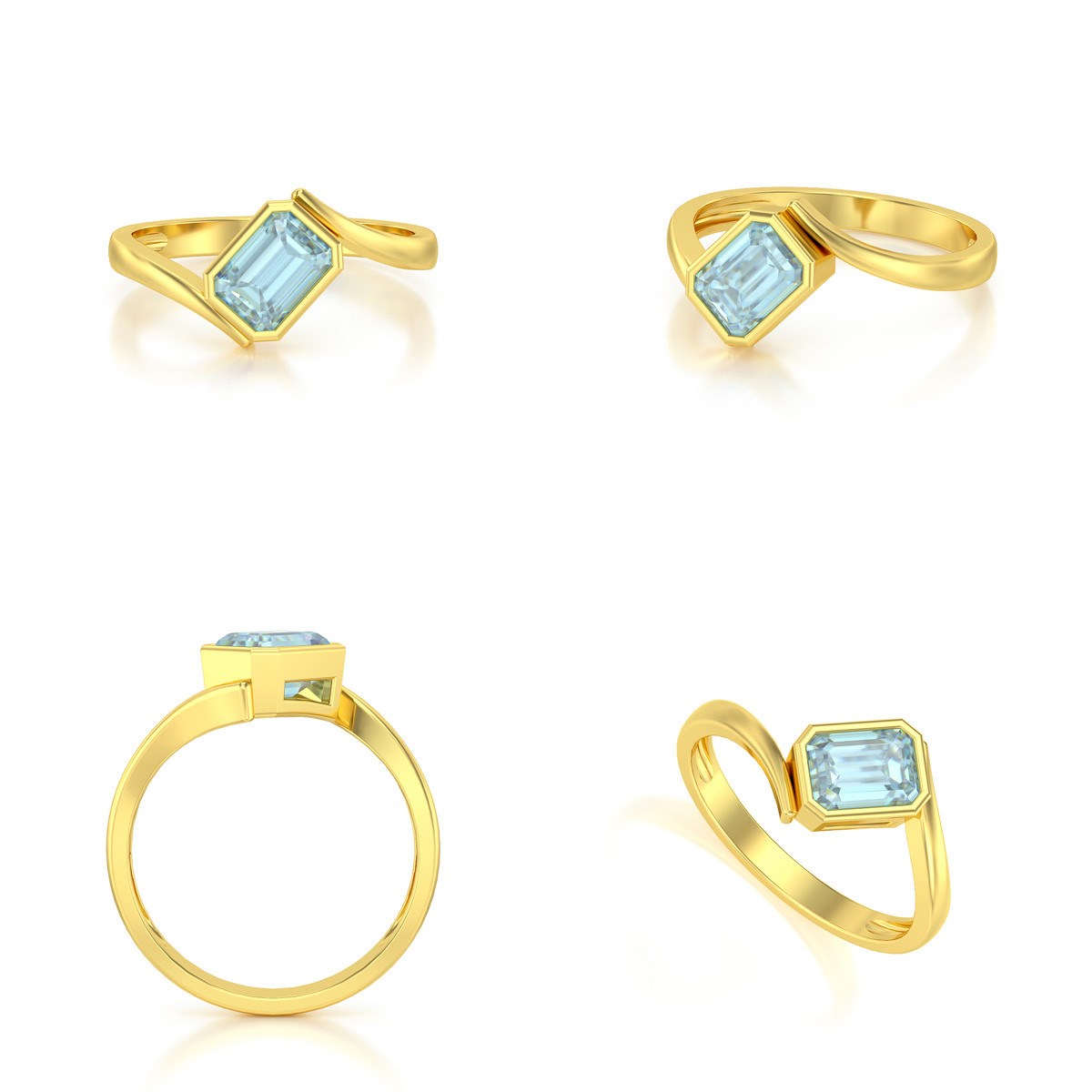 Bague ADEN Or 585 Jaune Aigue-Marine 2.26grs