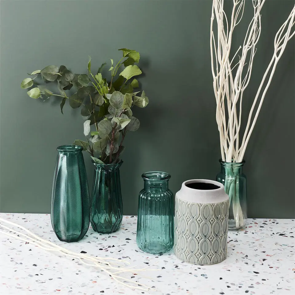 Home deco factory vaas Capella - boeket - glas - groen- H28 cm