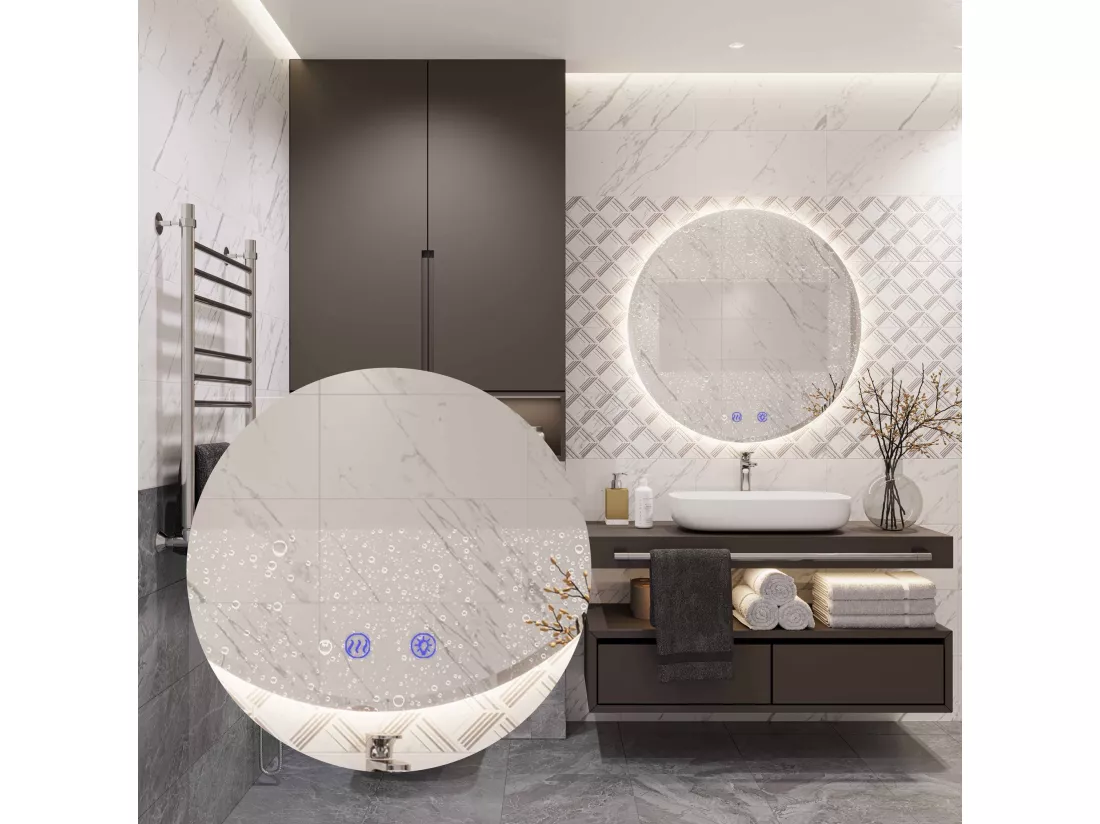 Miroir LED REA 70cm HZJ070 Chrome avec éclairage et fonction chauffage