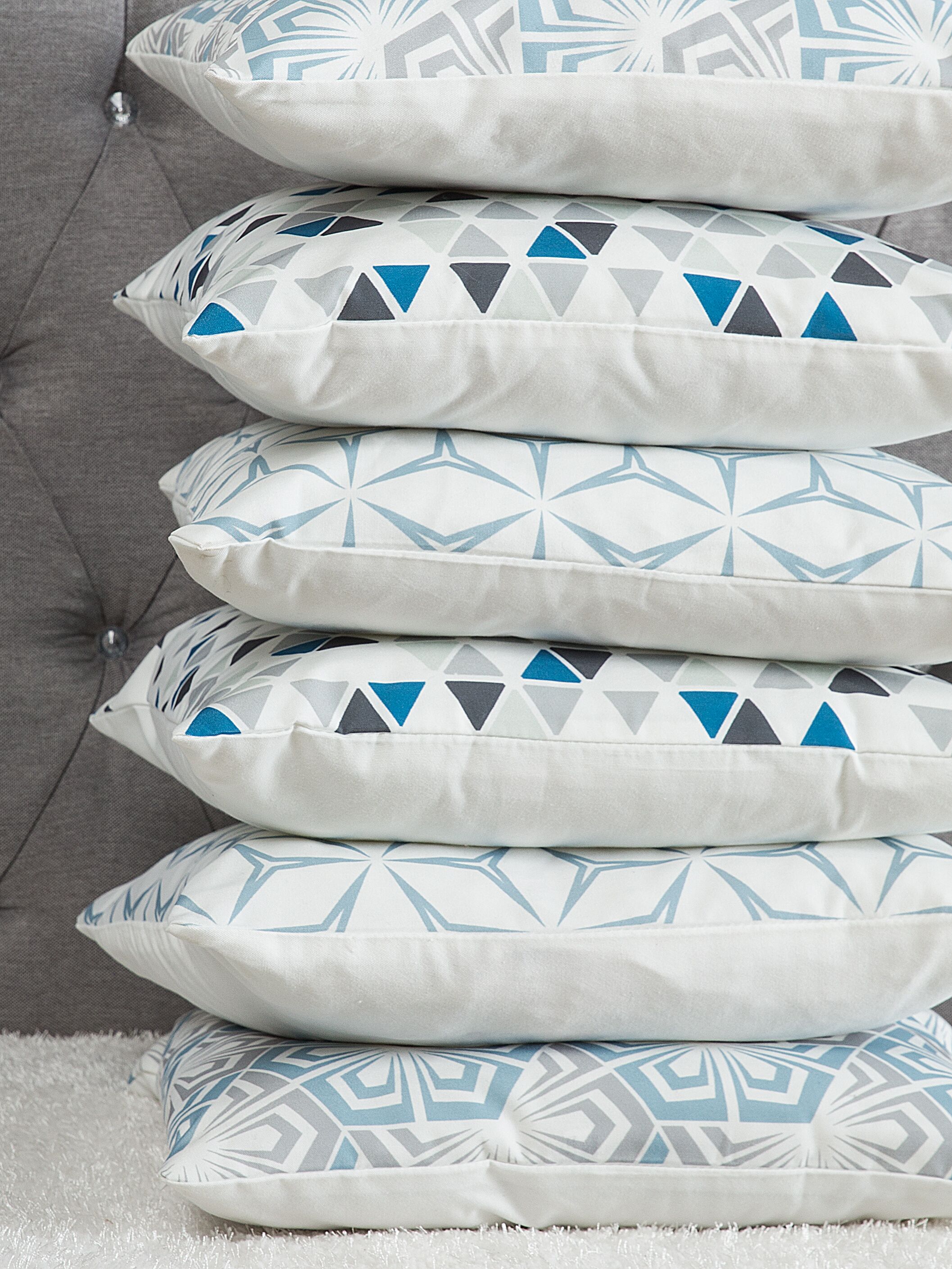 Set van 2 sierkussens CLEOME 45 x 45 cm Wit Grijs Blauw geometrisch patroon