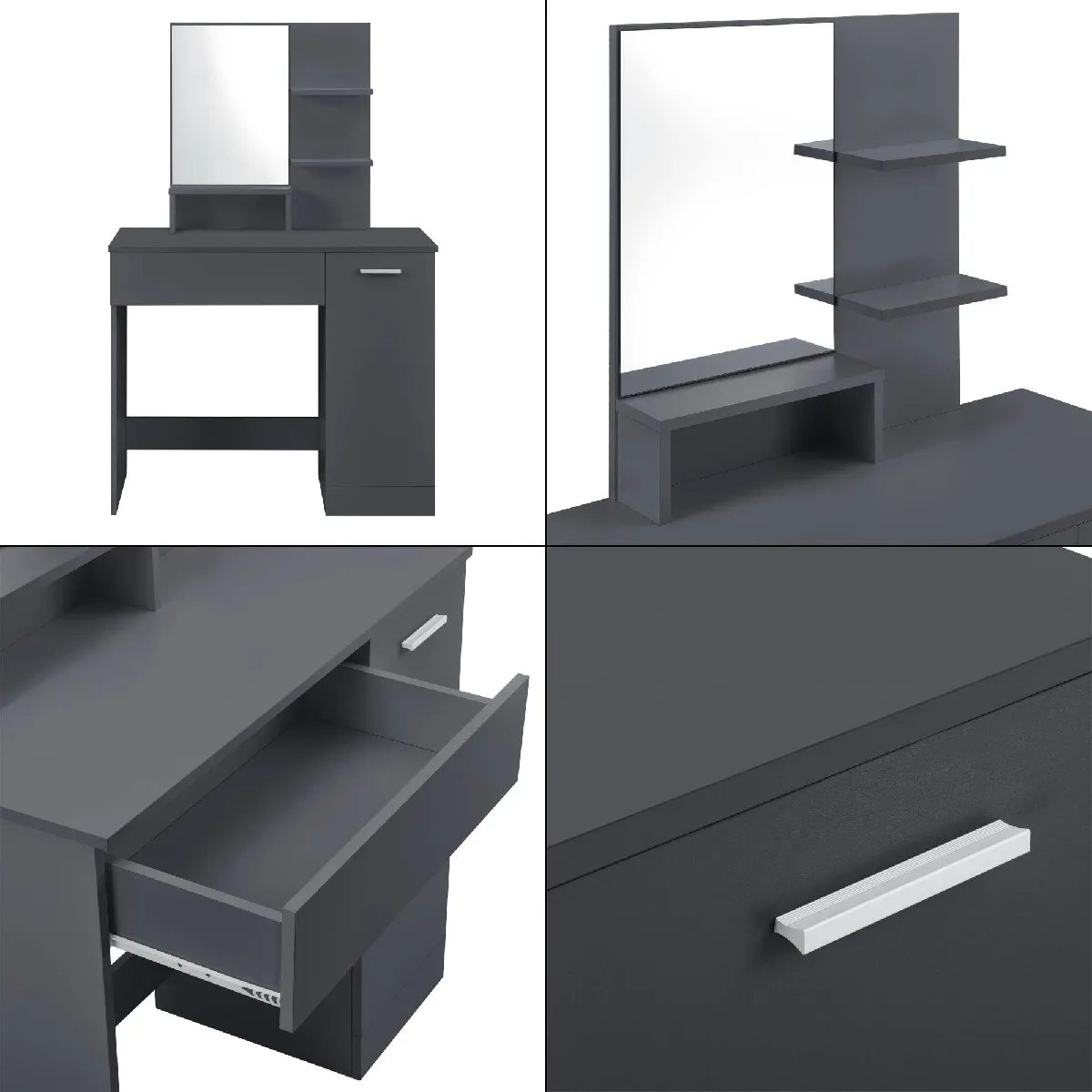 Helloshop26 Coiffeuse avec miroir et tiroir - Gris foncé