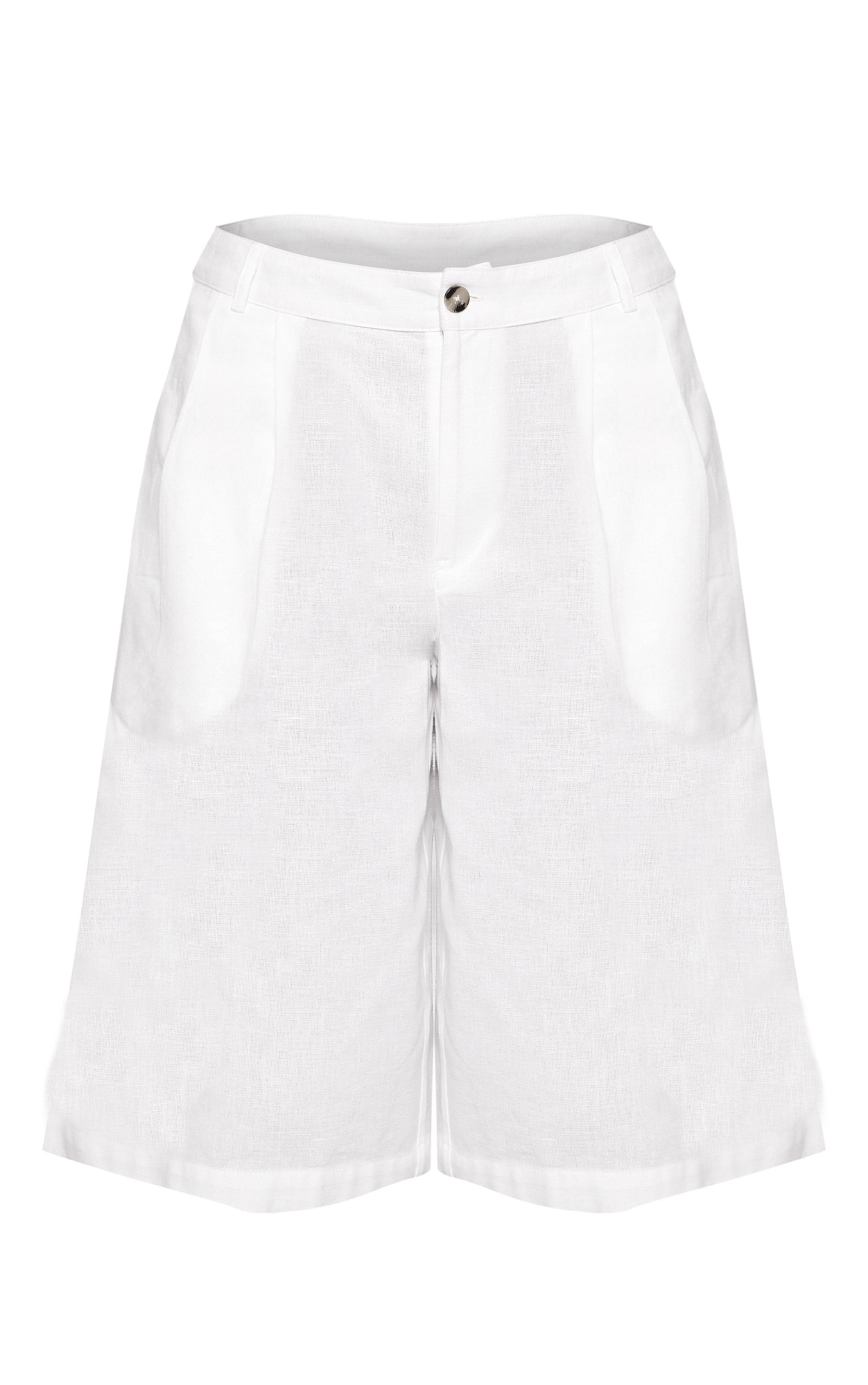 Blanc Short Long Tailleur En Lin À Plis
