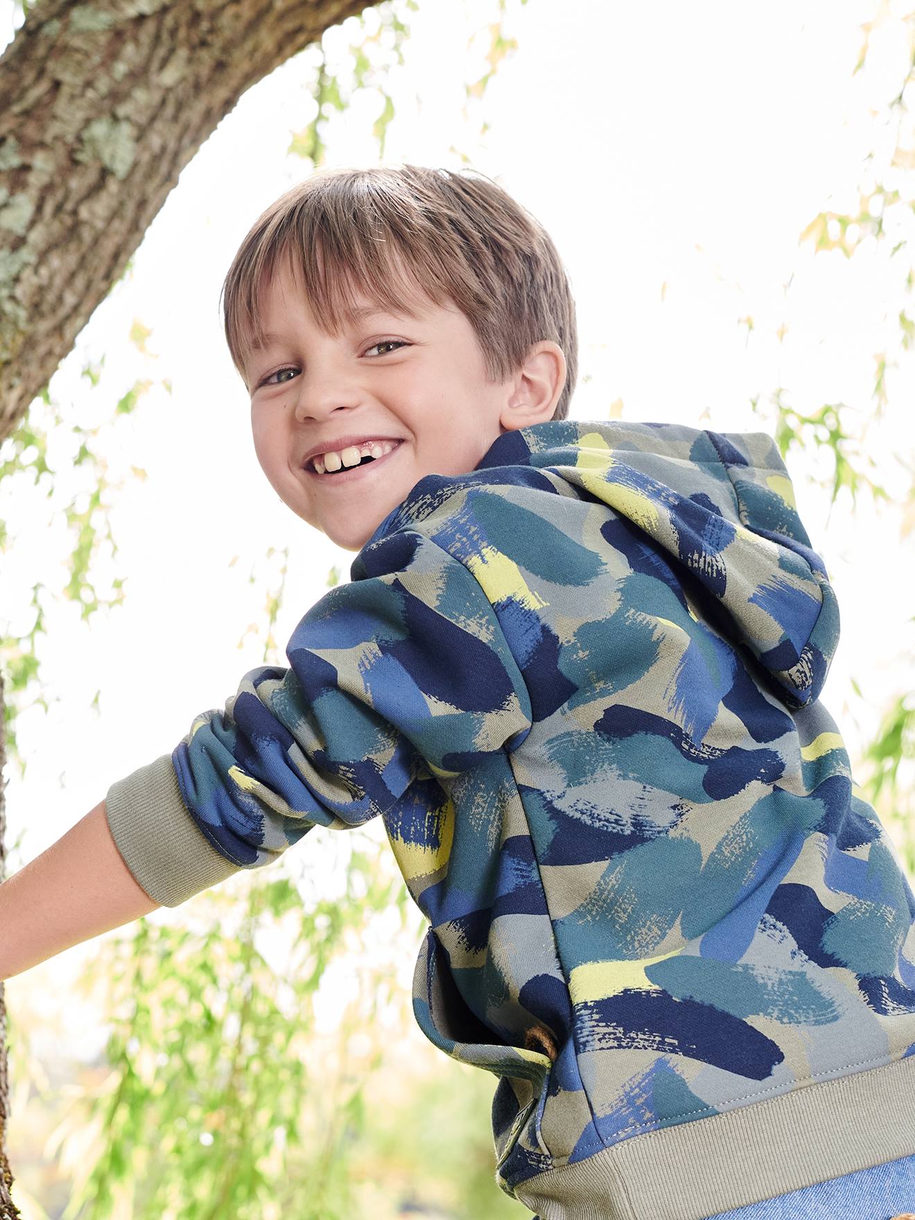 Moletom com capuz estampado camuflado para meninos, verde