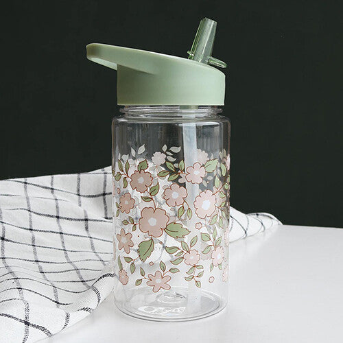 A little lovely company drinkfles met rietje - bloesem - groen - 450ml