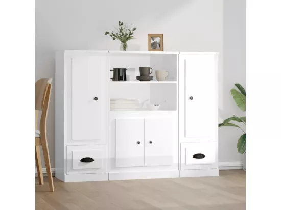 Buffets 3 pièces blanc brillant bois d'ingénierie