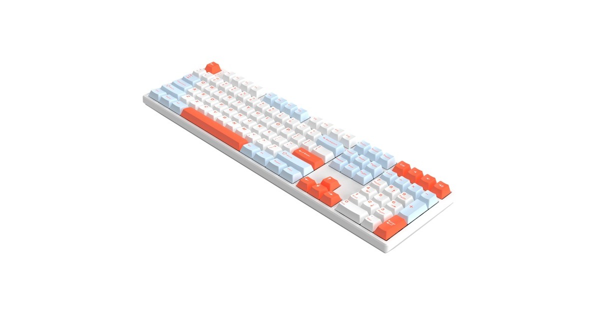 HelloGanssHS108T White Feather, toetsenbord  (Wit/lichtblauw, US lay-out, Gateron Yellow, RGB leds, PBT Doubleshot keycaps, hot swap, 2,4 GHz / Bluetooth / USB-C)
