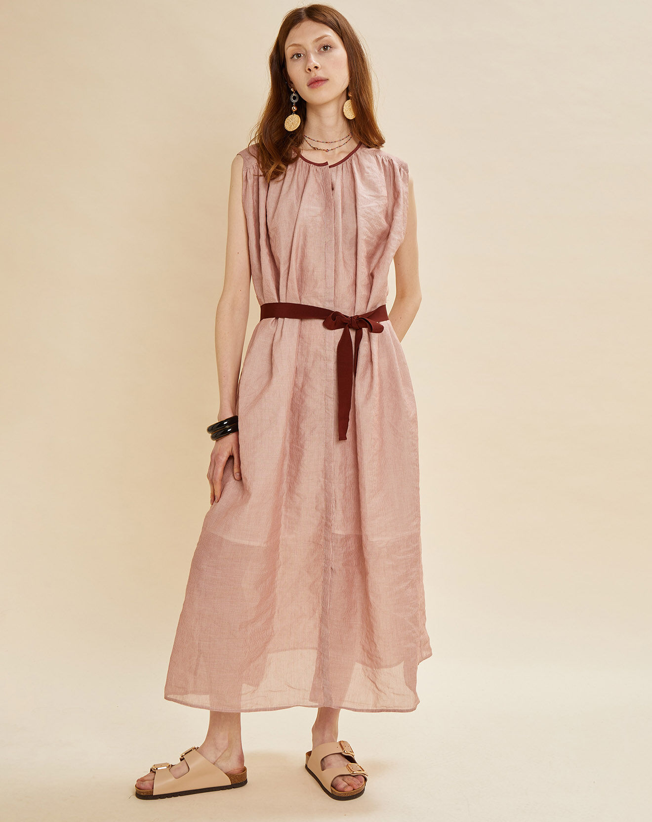 Chloé Stora Robe Naomie fines rayures terre