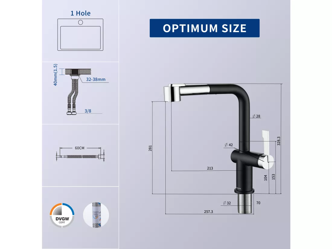 Cecipa max Robinet de Cuisine Extractible, Mitigeur de Cuisine avec 2 modes de sortie d'eau, Robinet Cuisine 360 Rotatif, Noir + Galvanique,EU Modèle