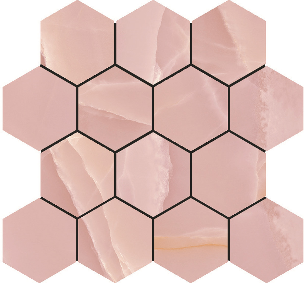 Tegelsample: Jabo Onyx Rose hexagon mozaiek tegels 30x27cm