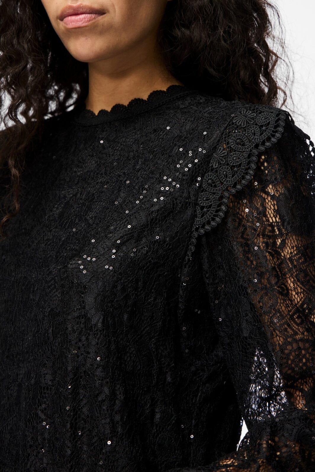 Pieces Pcolline Ls Lace Sequins Top
