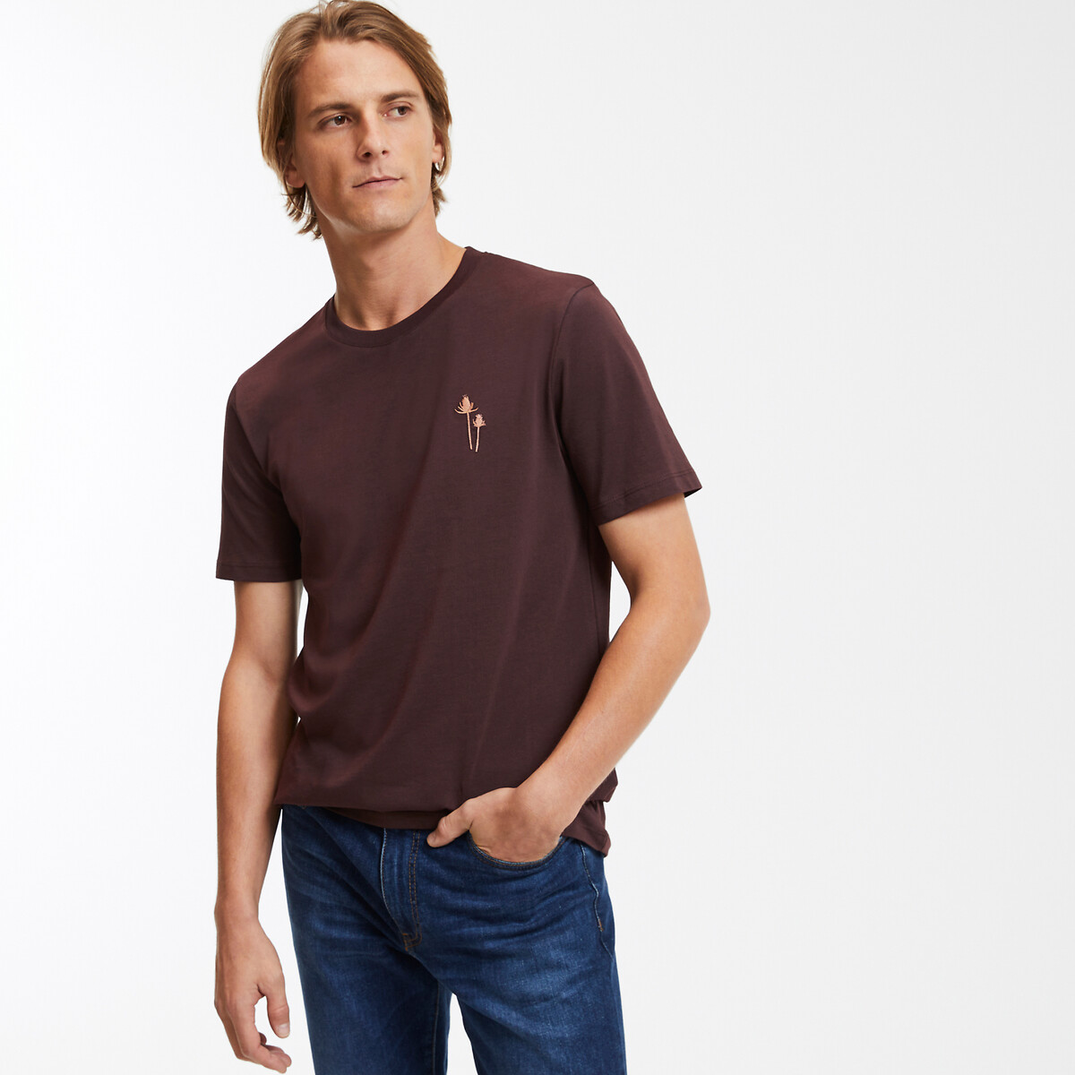 COLEÇÃO LA REDOUTE<br>Camiseta com motivo bordado, gola redonda e mangas curtas