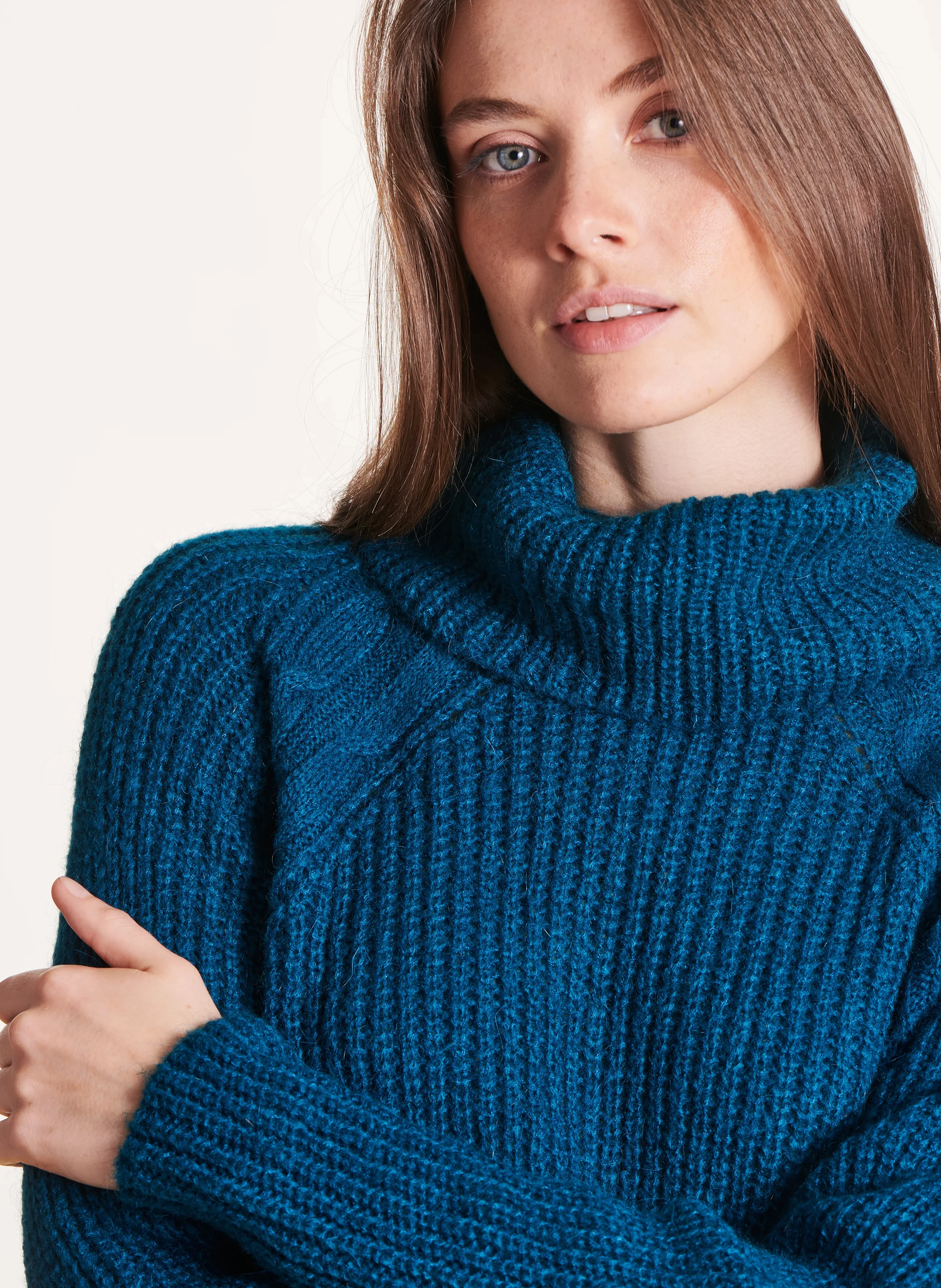 Pull tricot col roulé| Bleu
