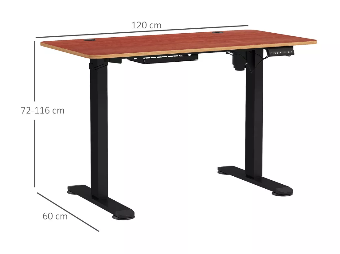 Bureau assis debout électrique - bureau réglable en hauteur - bureau électrique réglable - acier noir aspect bois acajou