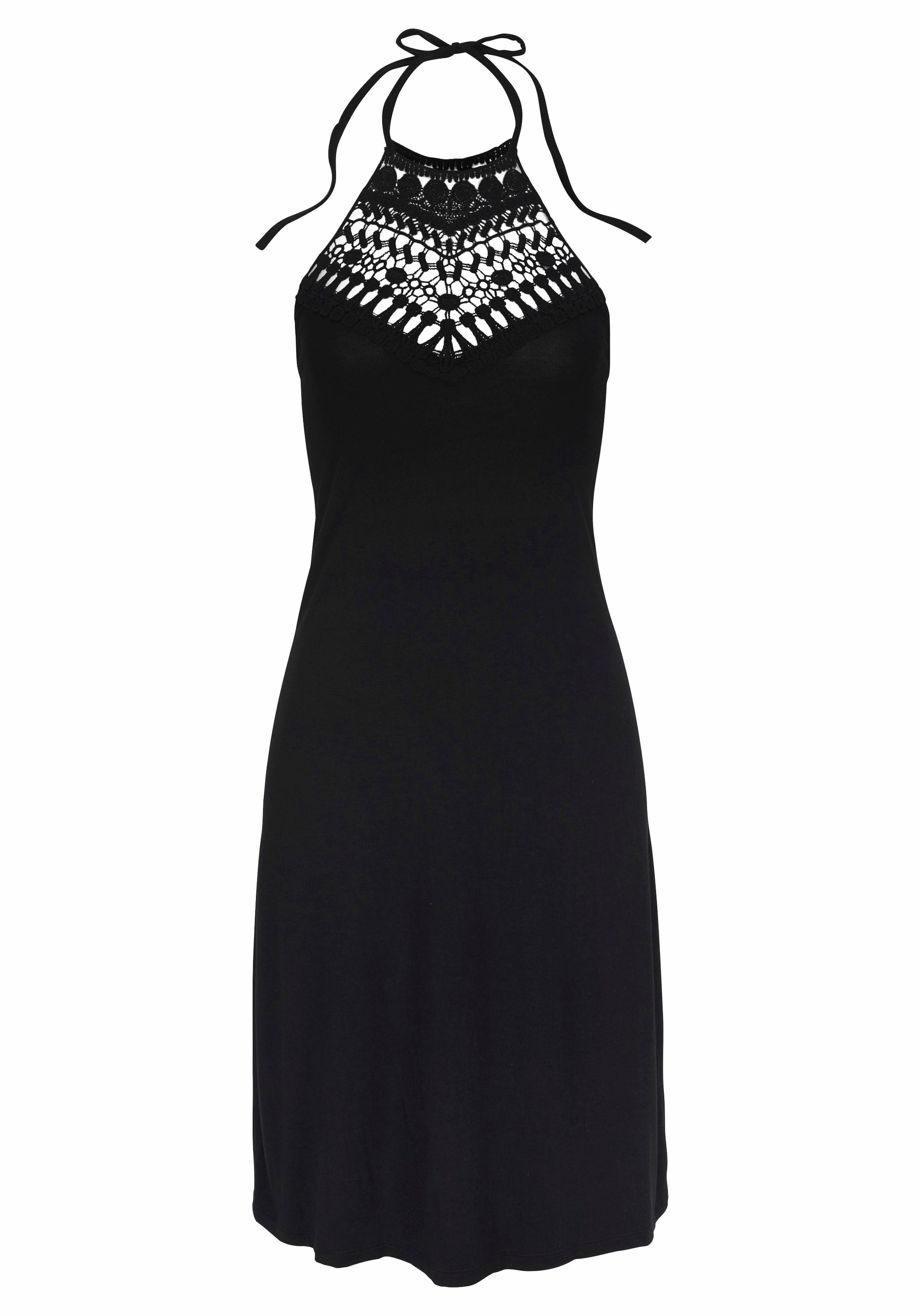 LASCANA Neckholderkleid mit Spitzeneinsatz, kurzes Sommerkleid, Strandkleid