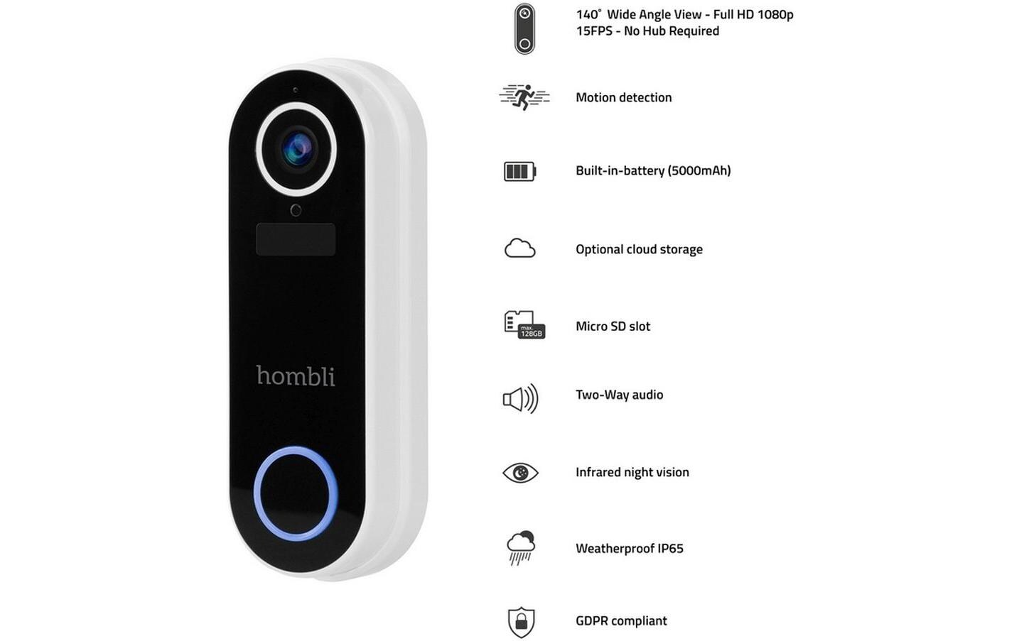 Smart Doorbell Pack, Weiss<br>Hombli Smart Doorbell 2 und Hombli Chime 2 Türgong