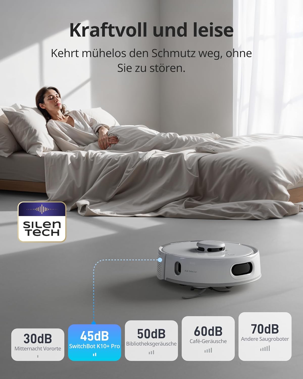 SwitchBot K10+ Pro Saugroboter mit Absaugstation 90 Tage, 45dB Ultraleise, Mini Staubsauger Roboter mit LiDAR-Navigation für Große Eckenabdeckung, Einweg-Feuchttücher zum Wischen, kompatibel mit Alexa