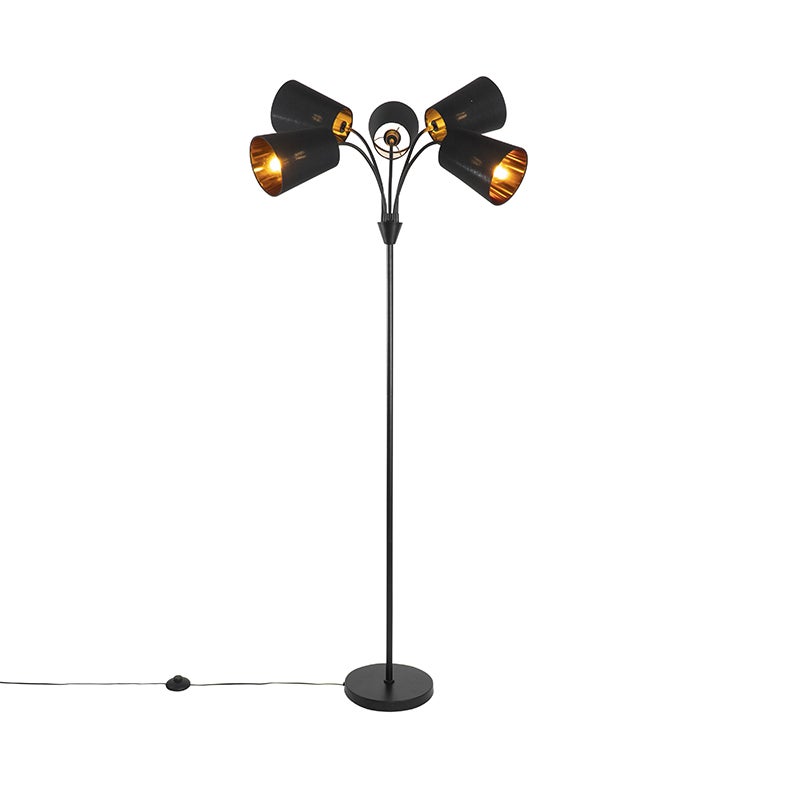 QAZQA - Moderne zwarte staande lamp met 5 lampen - Carmen I Woonkamer I Slaapkamer - Staal, langwerpig - LED-compatibel E14
