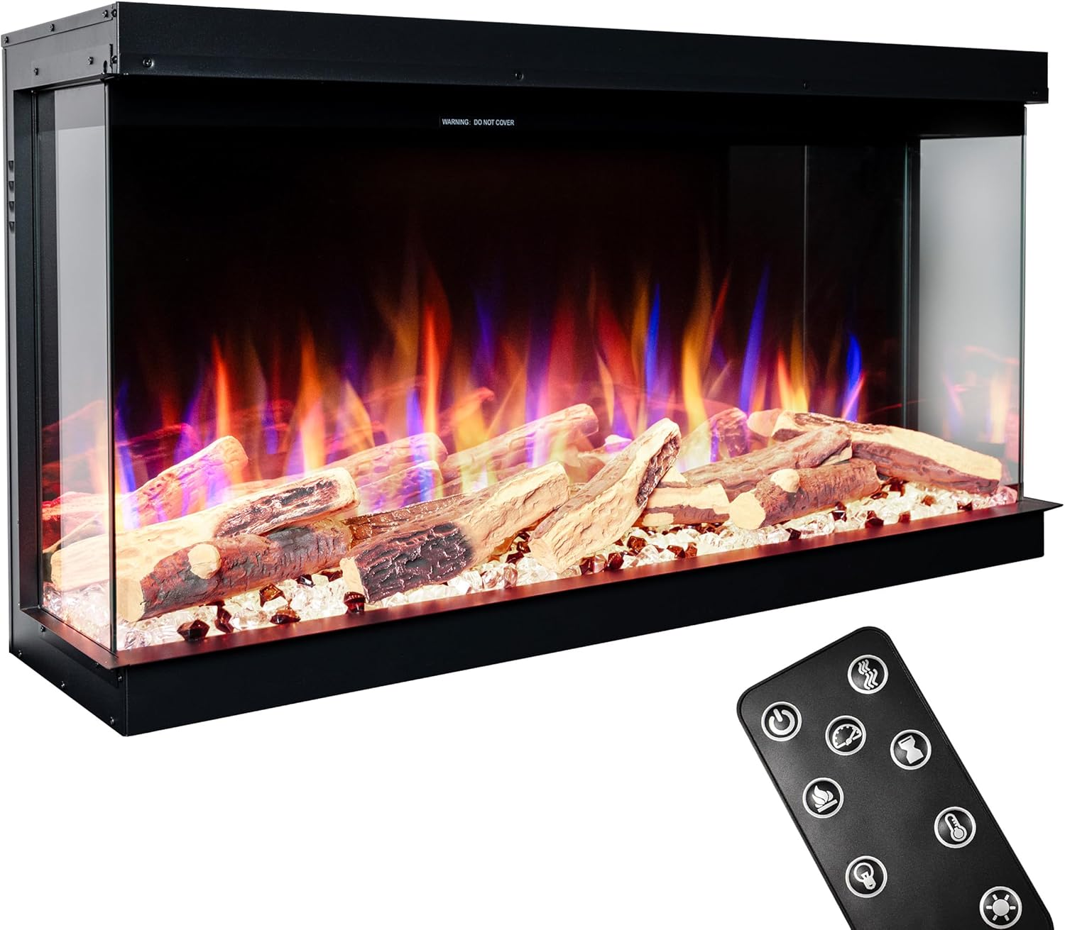GLOW FIRE Elektrokamin LED E-Motion 3D 33 (Elektrokamineinsatz) - elektrischer Kamin mit Heizung, Multicolor-LEDs & Fernbedienung - Kamineinsatz zum Einbau, 1.500 W, 83,5 x 56,1 x 31,7 cm, Schwarz