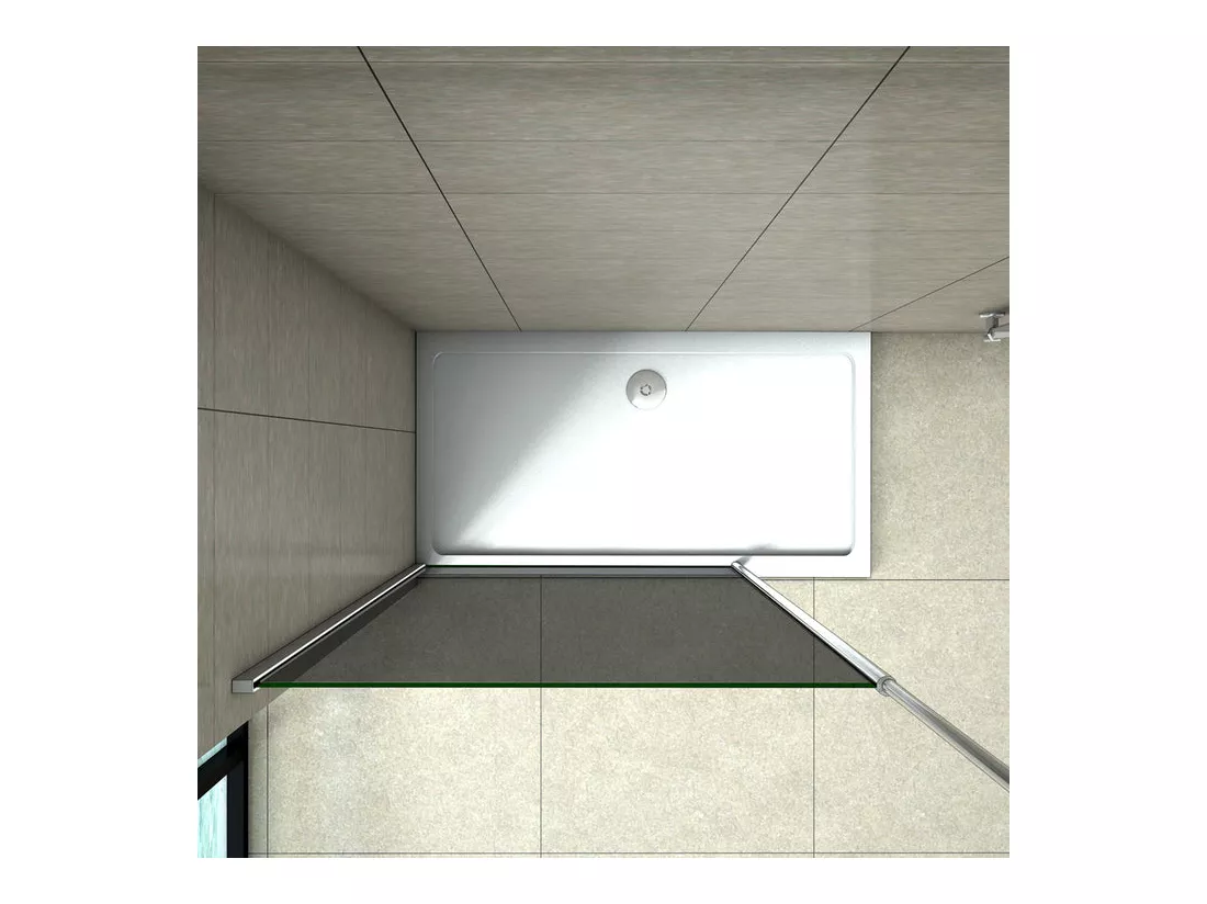 Paroi de douche grise 120x200cm à l'italienne avec barre de fixation au plafond 203-320cm, en 8mm verre trempé anticalcaire