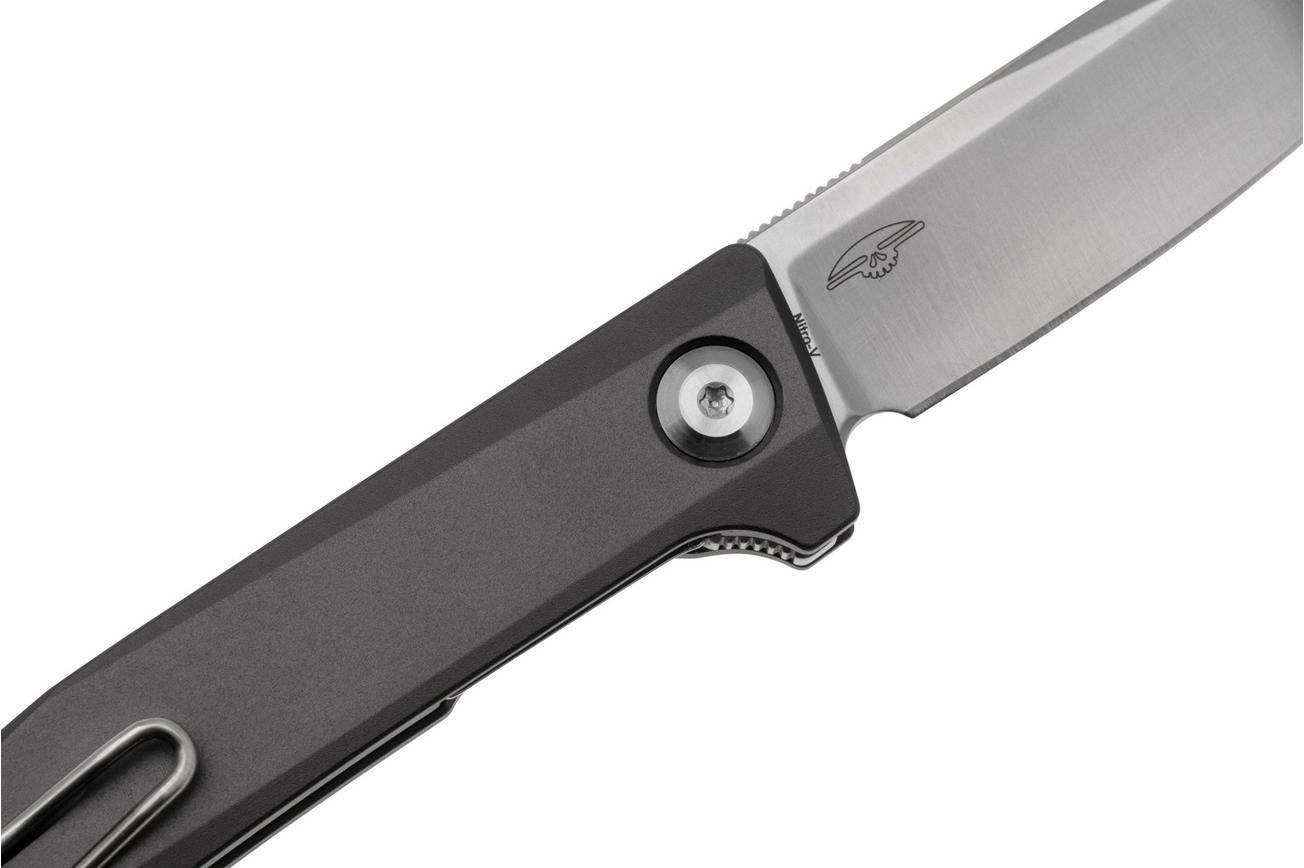 Real Steel Teres Flipper 7111GS Nitro-V Satin, Grey Aluminum, zakmes, Poltergeist design