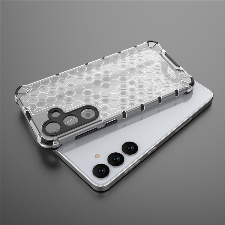Samsung Galaxy S25 Hybrid Hülle Air Cushion Fallschutz   Bumper im Waben Design - Grau (Transparent)