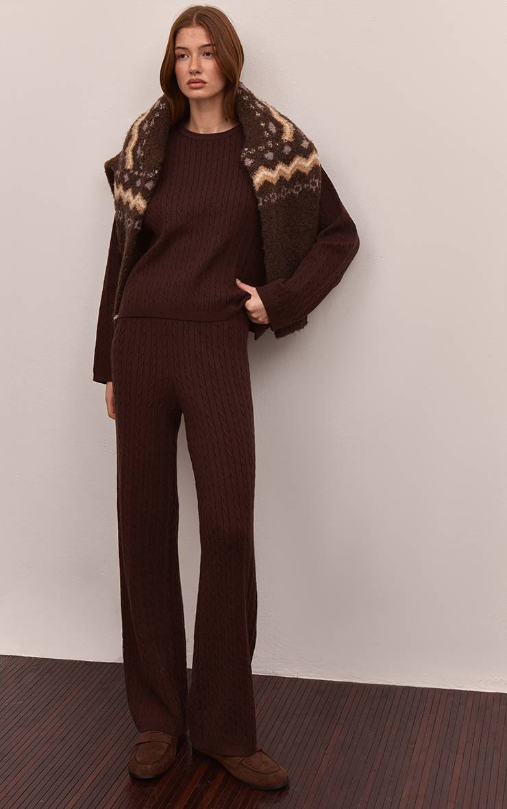 Chocolat Pantalon Large En Maille Torsadée Baby Cable Chocolat
