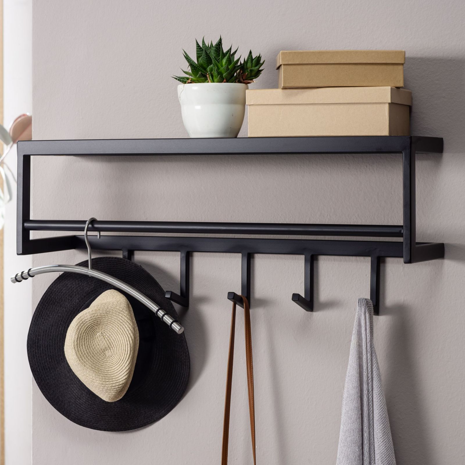 Wandgarderobe - schwarz - Metall - 70 cm