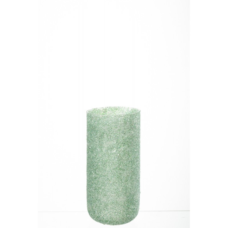Photophore en verre vert 13x13x28 cm