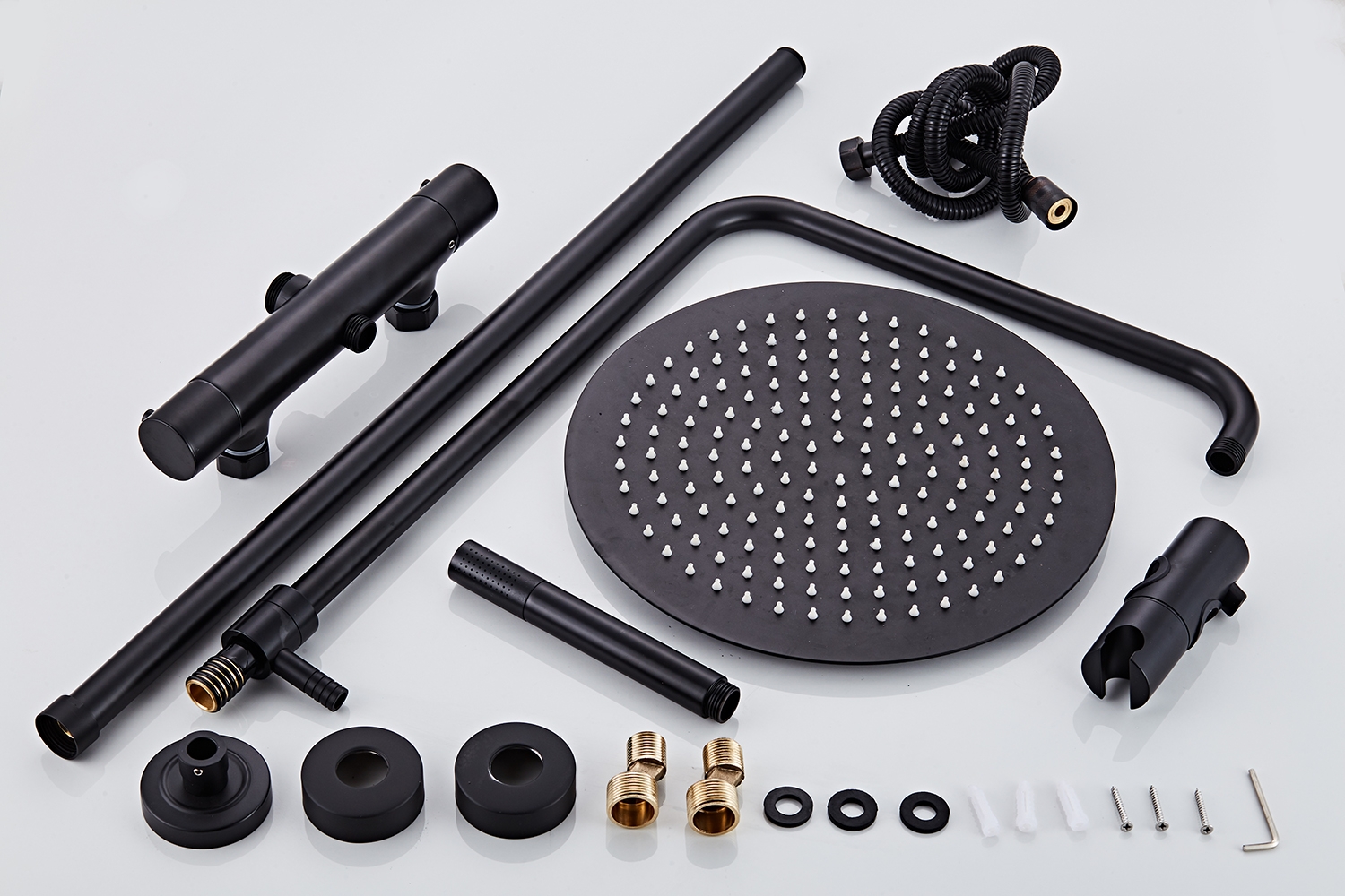 Saniclear Nero mat zwart opbouw regendouche 30cm met thermostaatkraan en staafhanddouche