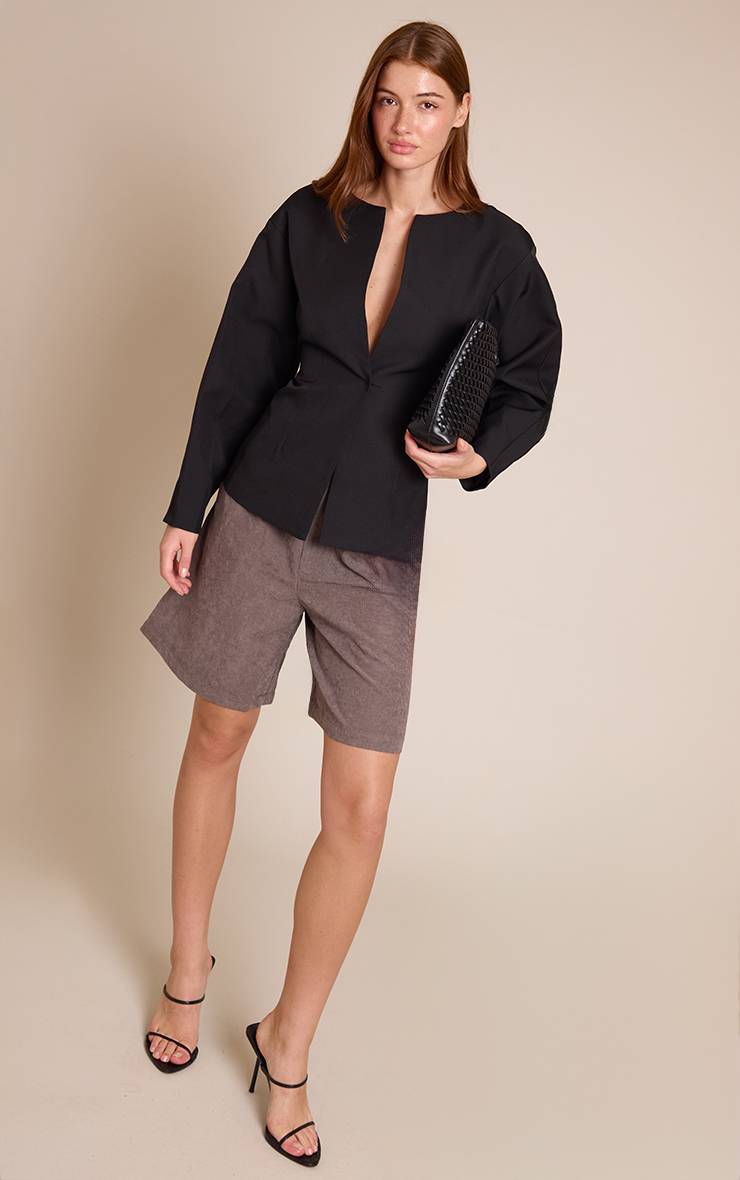 Noir Blazer Taille Cintrée À Manches Cocon