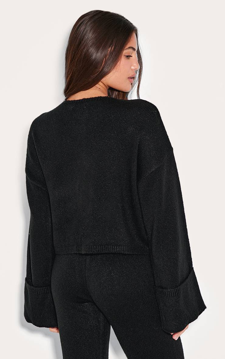 Noir Cardigan En Maille À Manches Retroussées