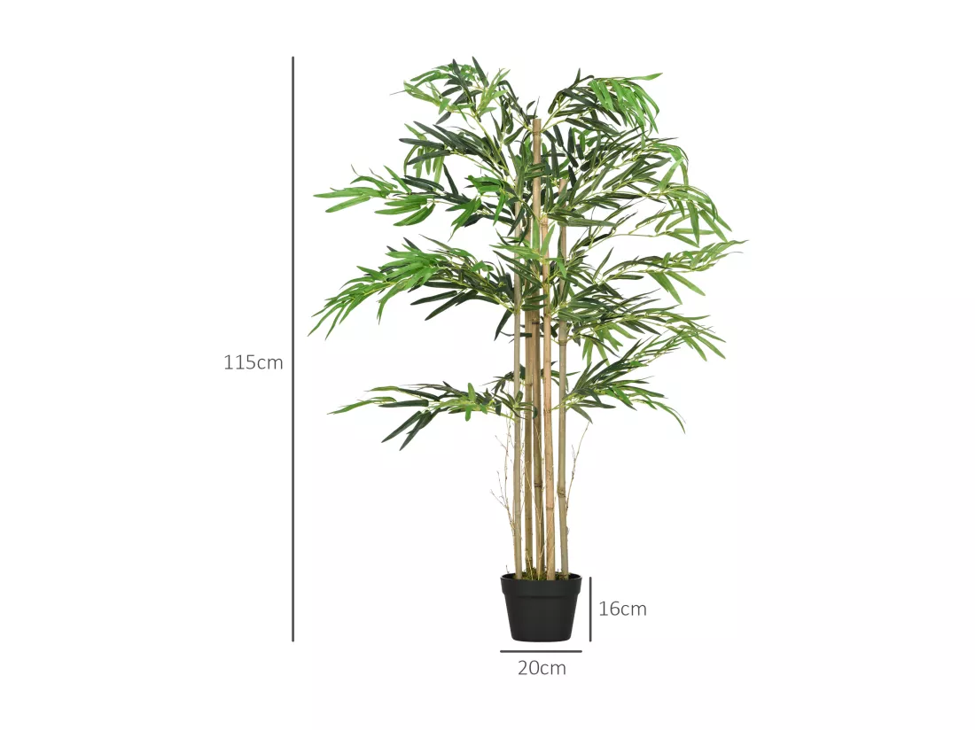 Bambou artificiel 4 pieds H. 1,15 m 730 feuilles denses réalistes pot inclus noir vert