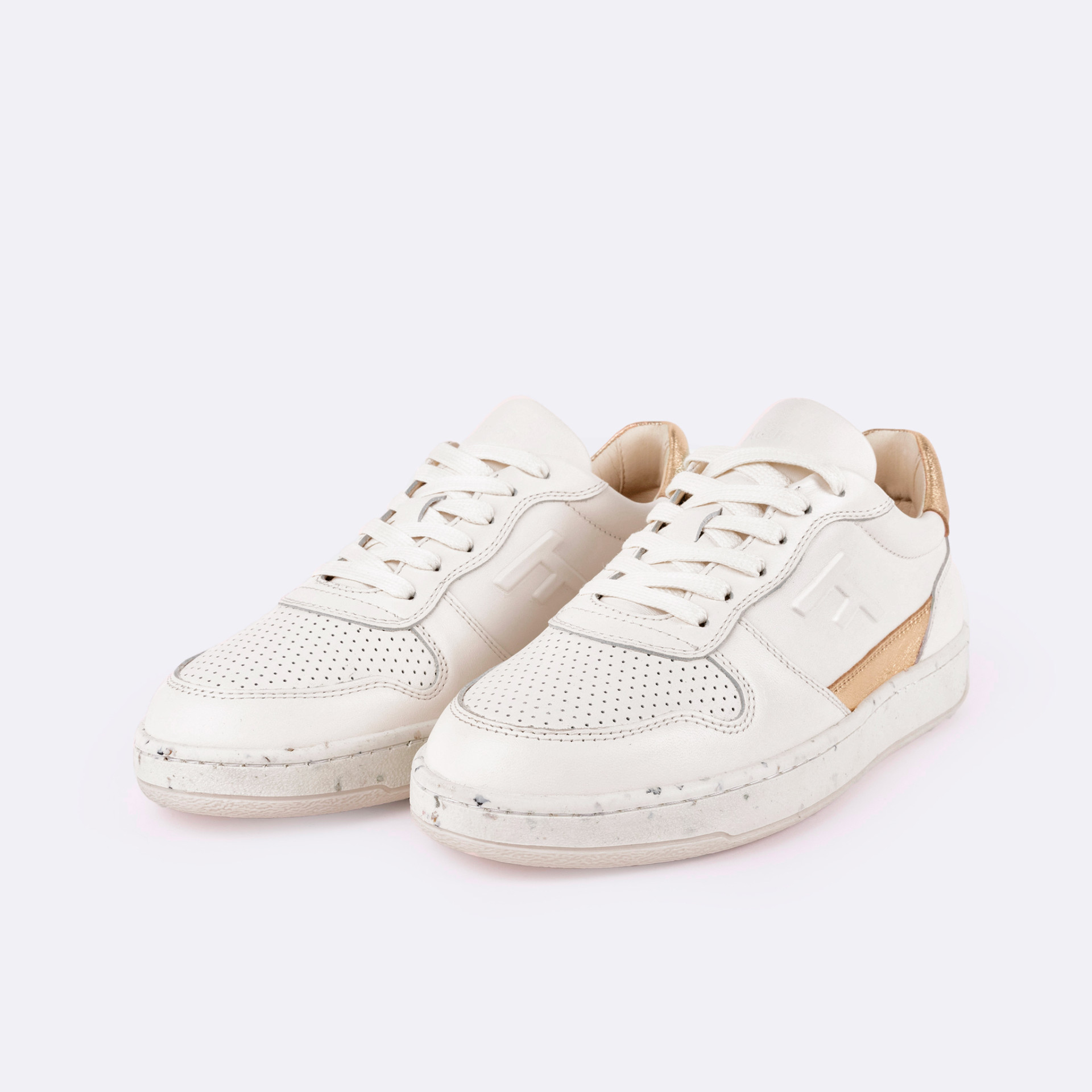 Baskets crème & dorée Cuir - modèle Alder