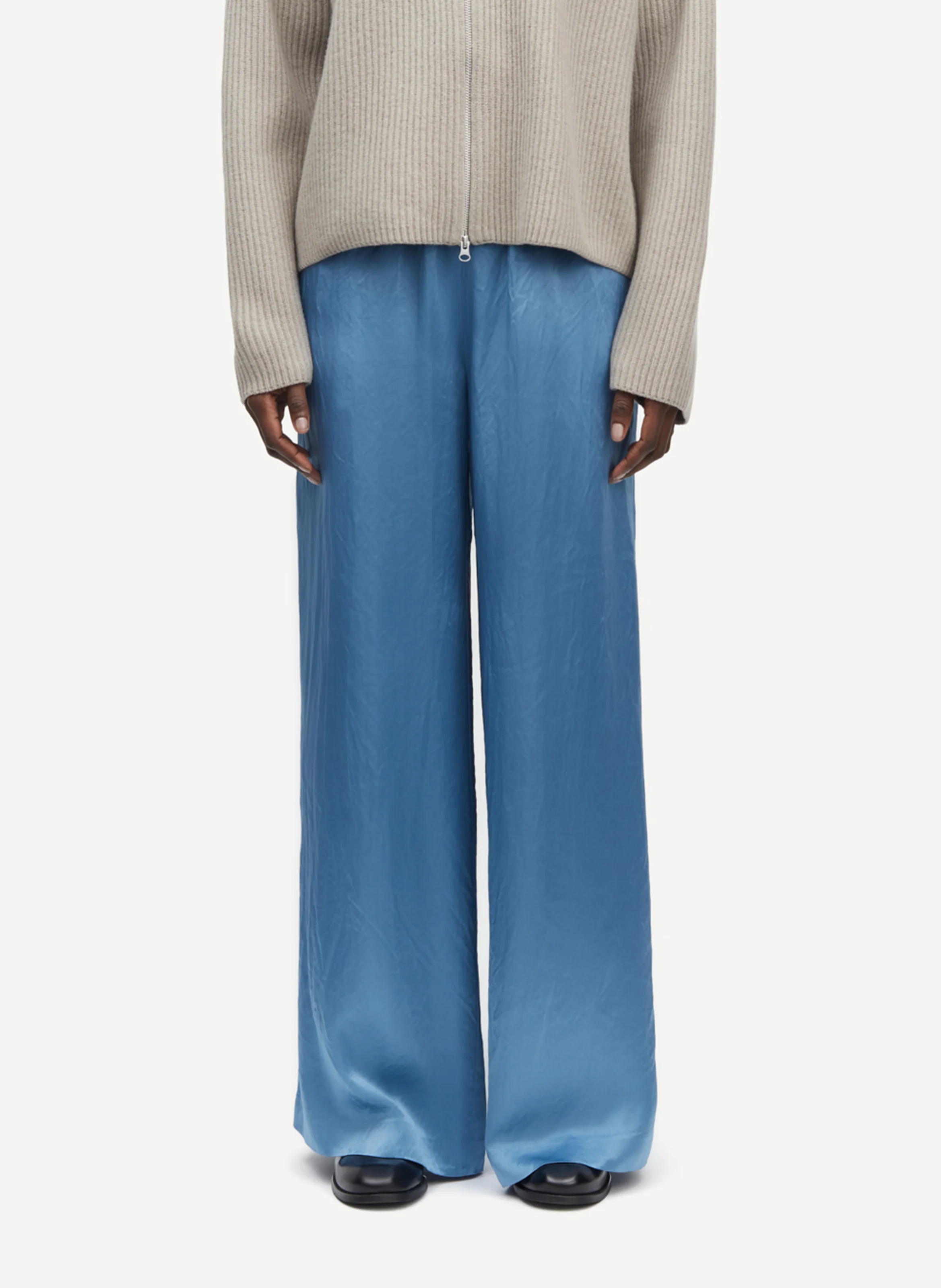 SAHELENE - Pantalon large taille mi-haute | Bleu