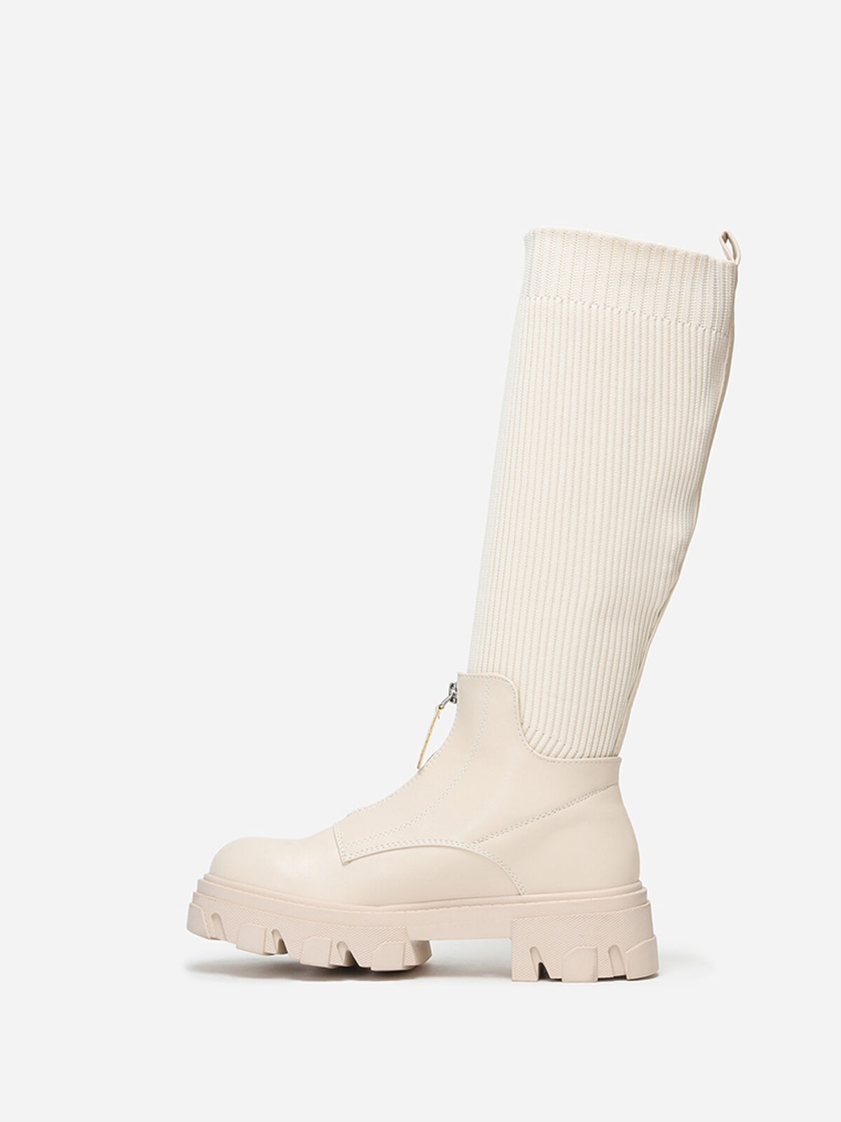 Bottes chaussettes zippées devant- Beige
