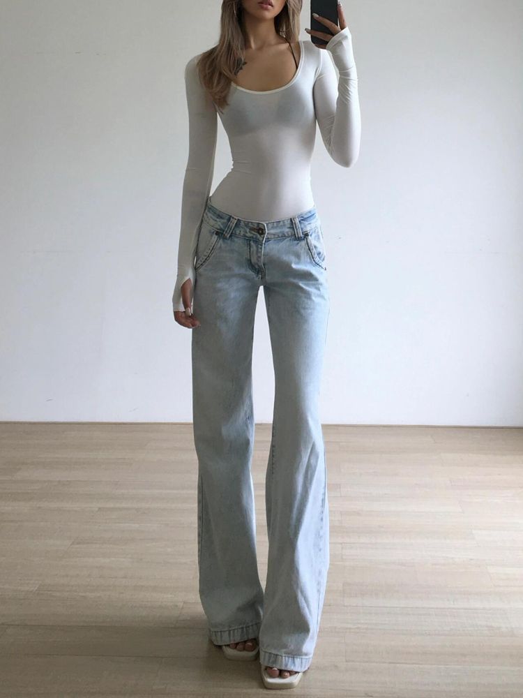 Coline - Lage taille gewassen losse jeans