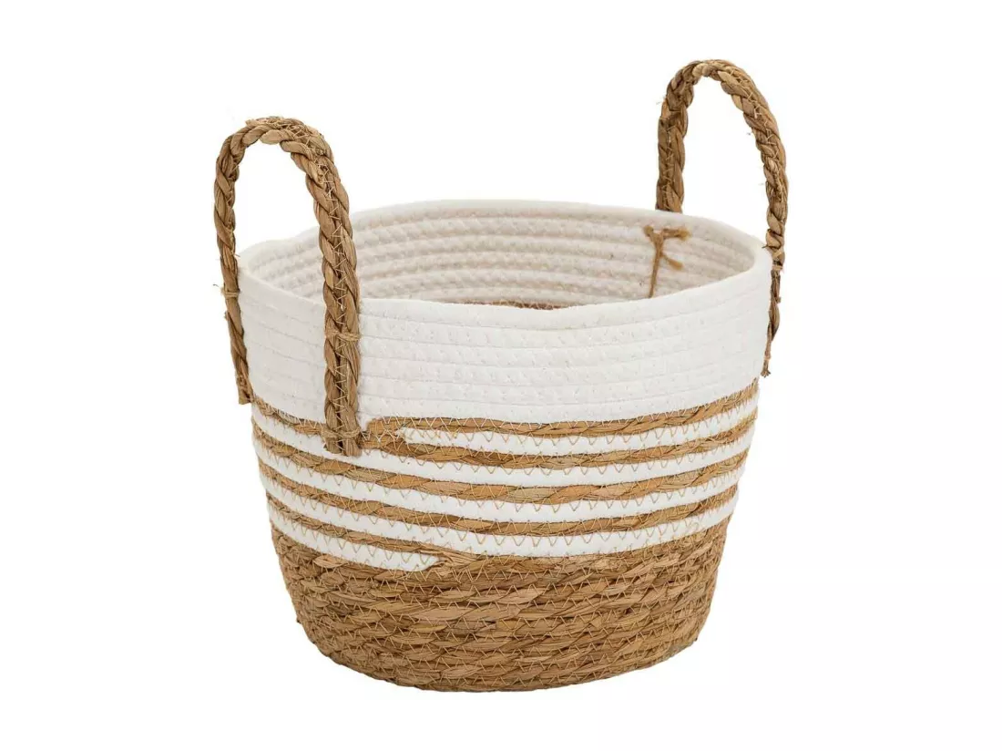 Panier en fibres naturelles et coton blanc D24x20/28,5