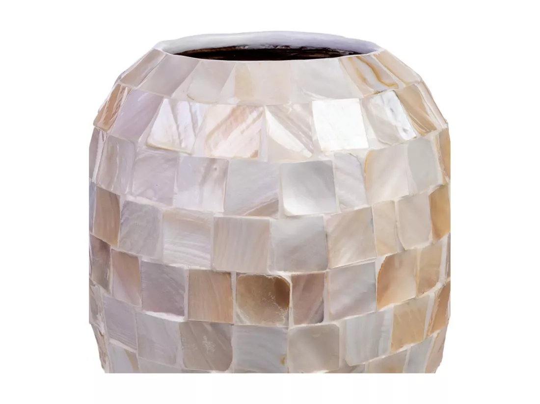 Vase en bois et nacre beige D24x35h cm