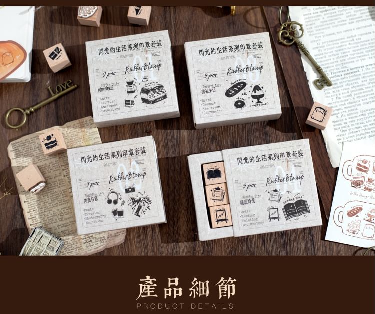 YUNO - Set van 9: Houten stempel (verschillende ontwerpen)