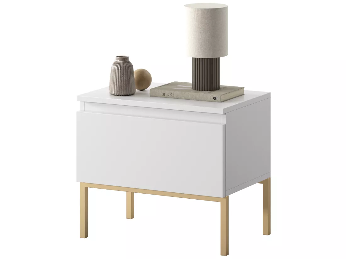 Table de chevet - blanc avec pieds dorés - BEMMI