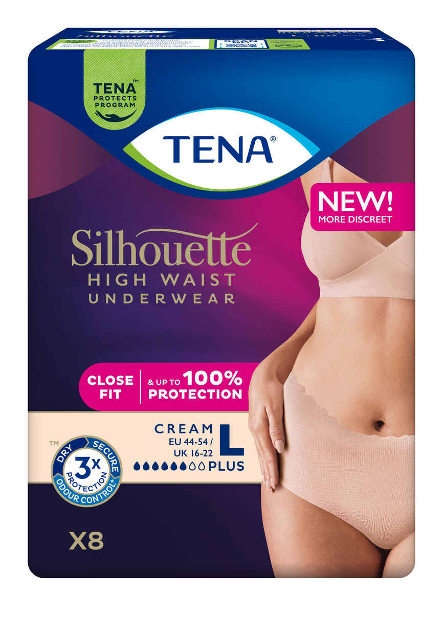 Tena Silhouette Pants Plus High Waist Creme L 8 stk