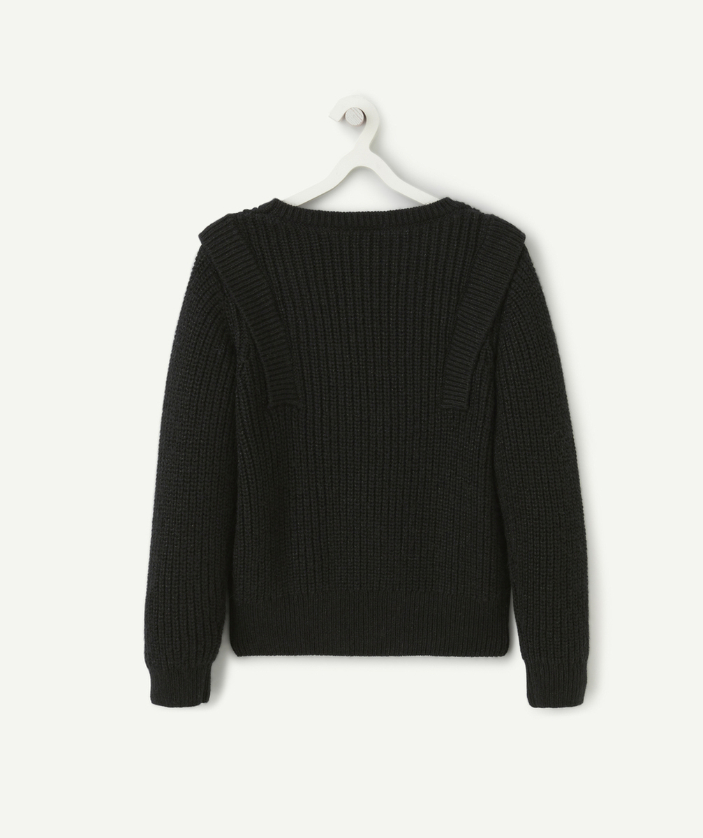 PULL FILLE EN FIBRES RECYCLÉES NOIR AVEC DÉTAILS BRILLANTS