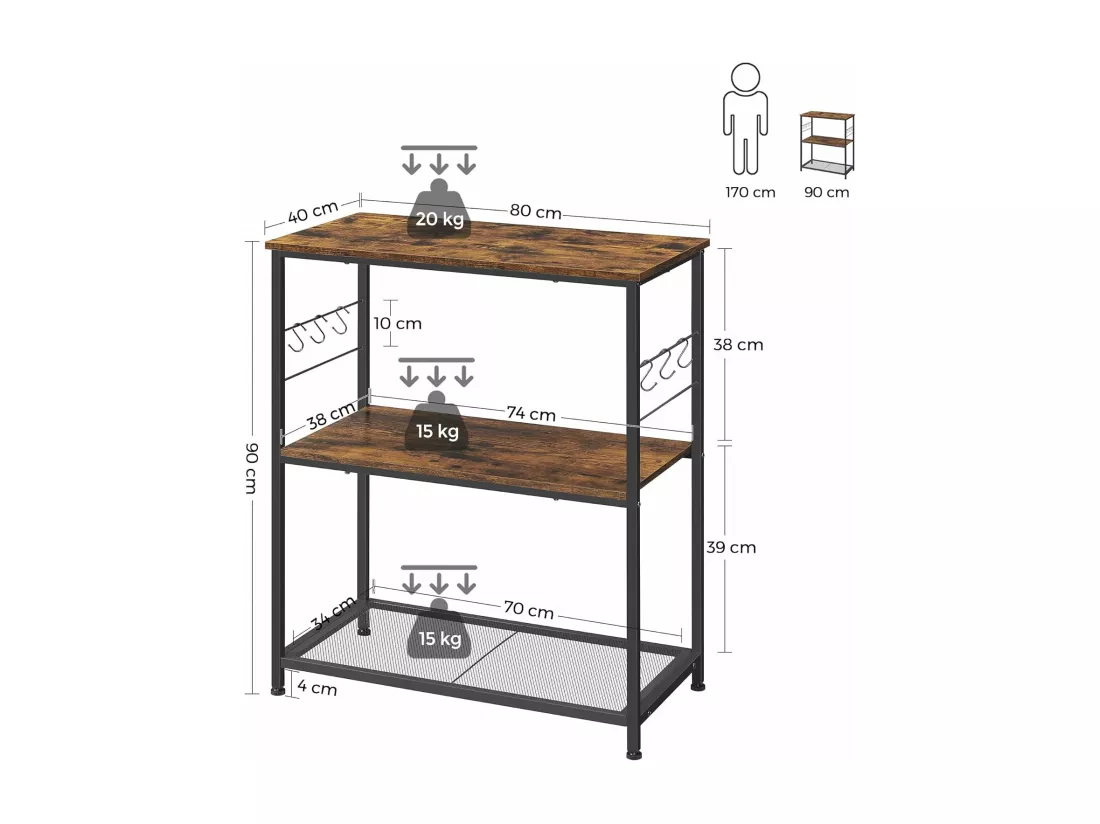 Meuble de cuisine étagère marron 80 x 40 x 90 cm 12_0003135