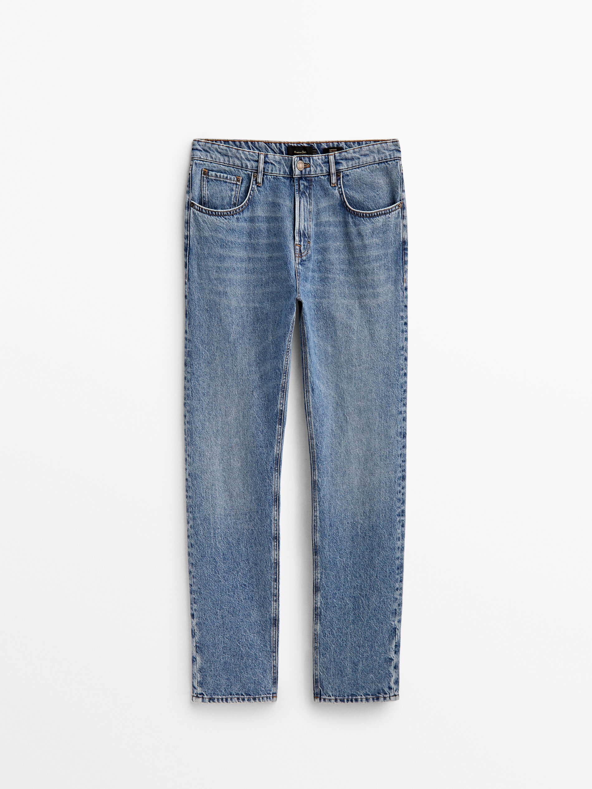 Calça vaquero mid stone wash tapered fit - INDIGO