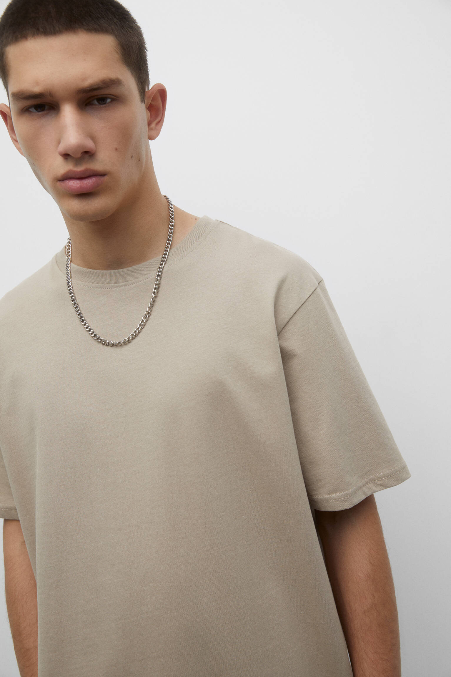 CAMISETA BÁSICA DE ALGODÃO DE MANGA CURTA - NATURAL