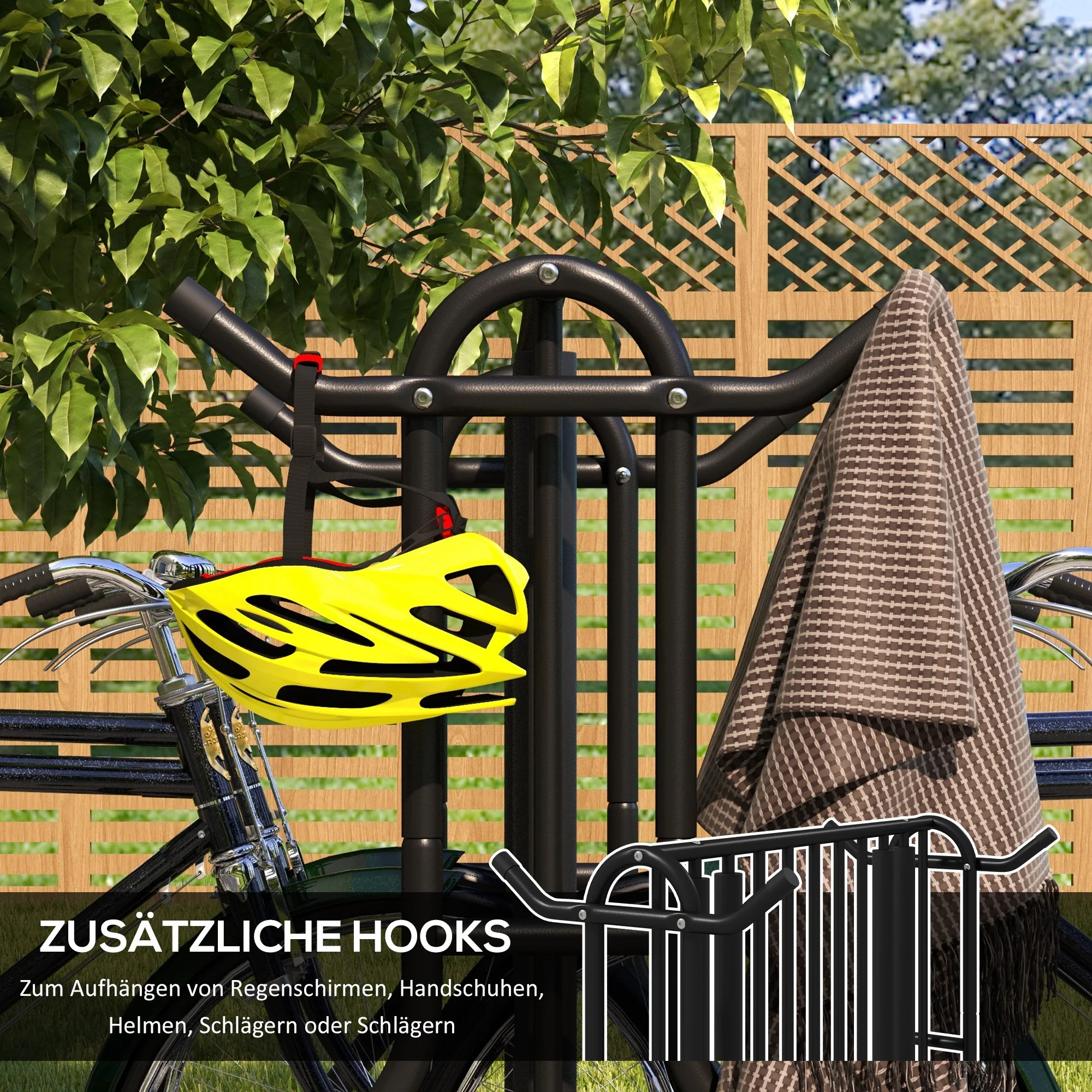 DURHAND Fahrradständer mit Platz für 4 Fahrräder schwarz 90L x 80B x 80H cm
